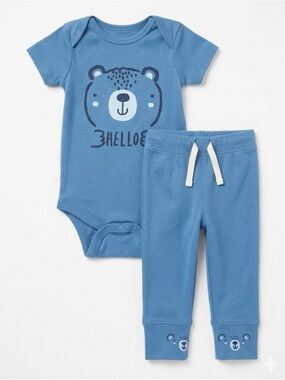 Gerber Blue Bear Short-Sleeve One-Piece with Matching Blue Pants
